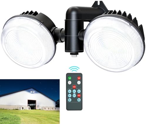 Onforu LED Barn Light 100W, Dusk to Dawn Outdoor Yard Light with Photocell Remote, 6500K 10000LM Adjustable Brightness Dual-Head Flood Lights, IP65 Waterproof Security Area Light for Farmhouse Barns
