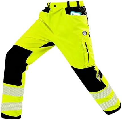 Mens High Visibility Work Pants Reflective Safety Pants Waterproof Rain Pants Stretchy Ripstop Cargo Pants Outdoor Yellow 40W34L