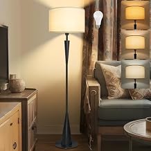 Floor Lamp for Living Room,61.5" Wood Floor Lamp,Retro Farmhouse Standing Lamp Includes 9W Bulb with 3-Color Temperature,Tall Lamp for Bedroom,Dining Room,Living Room,Corner,Black