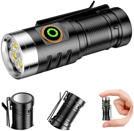 EDC Rechargeable Handheld Flashlight, 1600 Lumens Mini LED Powerful Super Bright 5 Modes Pocket Flashlights with Magnet and Two-Way Clip for Camping, Outdoor, Emergency