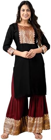 Chandrakala Kurti Sharara Set For Women Rayon Tunic Suit Sets Indian Summer Dress K240-P