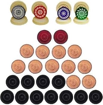 Carrom Board Wooden & Acrylic Coins and Striker Set, 24 Coins 2 Strikers (24 Acrylic Coins + 2 Strikers)