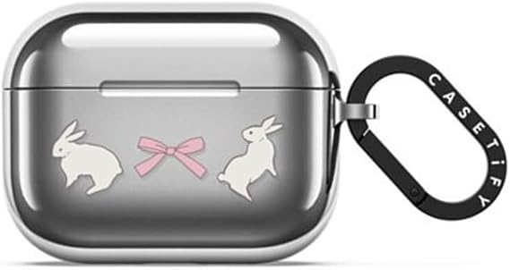 CASETiFY Mirror AirPods Pro 3 Case with Ring [Reflective/Slim Fit/Wireless Charging Compatible] - Rabbit Ribbon - Silver