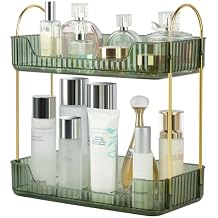 Bathroom Counter Organizer Skincare Organizer Perfume Holder for Dresser Countertop Shelf Bathroom Countertop Tray for Cosmetic Skin Care Lipstick (Green 2-Storey)