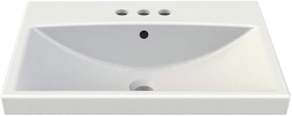 032000-U-Three Hole Elite Rectangle Ceramic Wall Mounted/Self Rimming Sink, White
