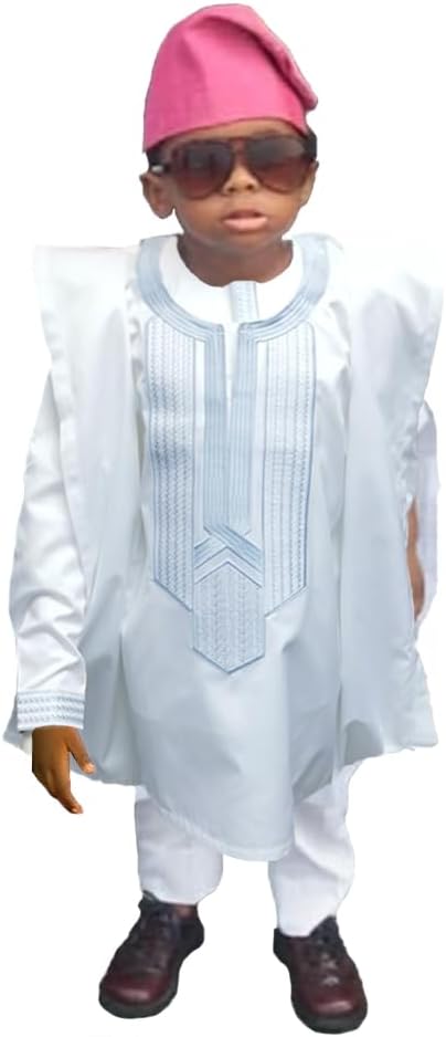 HD Kids African Clothing Embroidery Dashiki Outfit 3 Pieces Agbada Robe for Boy