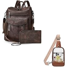 Shrrie Backpack Purse for Women + Clear Bag Stadium Approved Coffee&Brown