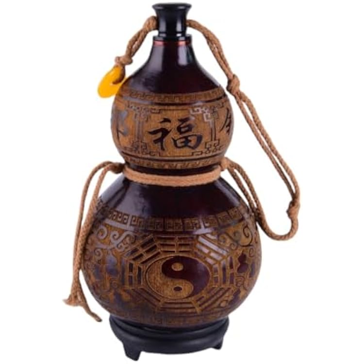 Gourd Wine Flask Chinese Wu Lou Wine Bottle Pot with Base Stand Pot Liquor Kettle Large Capacity Gourd Bottle for Storing Drinks and Water Fishing Accessories