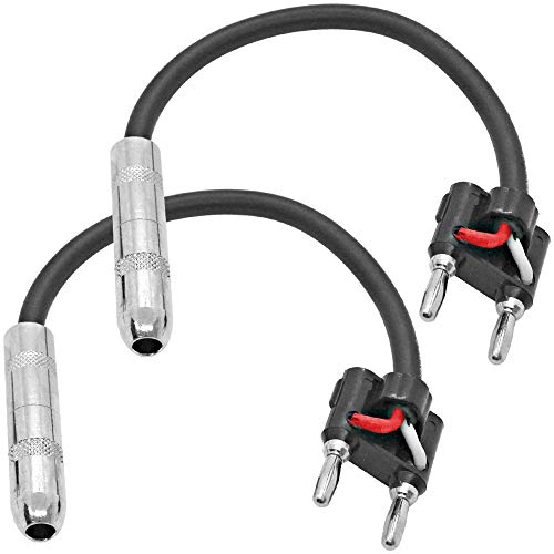 Seismic Audio - SAPT514-2 Pack of 6 Inch Banana Plug to 14 Inch TS Mono Female Patch Cables - Banana Male to 14 Female Speaker Adapter