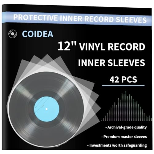 42Pcs Vinyl Inner Sleeves, 12 Inches Vinyl Record Inner Sleeves, Premium Round Record Sleeves Inner Protect Your LP Albums from Scratches, Dirt & Dust