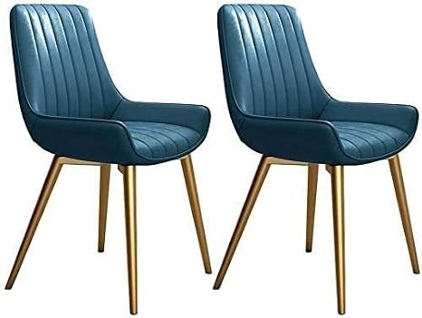 Modern Dining Room Chairs Living Accent Chair Set, Kitchen Dining Chairs Set of 2 with Artificial Leather Soft Seat and Golden Metal Legs for Living Room Desk Patio Cafe Chairs (Color : Blue)