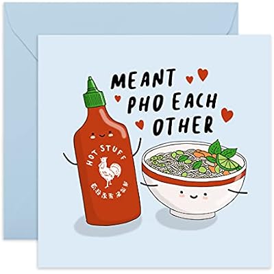 Cute Anniversary Love Card For Him Men - Meant Pho Each Other - Funny Valentines Day Card For Husband Wife - Love Cards For Her Girlfriend Boyfriend - Kids Valentines Day Cards -  With Stickers