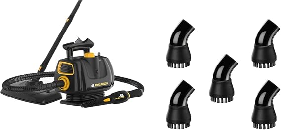 McCulloch MC1270 Portable Power Cleaner with Floor Mop, Variable Steaming, 16-Piece Accessory Set, All-Natural Chemical-Free Cleaning, Black & A1230-005 Nylon Utility Brush (5 Pack)