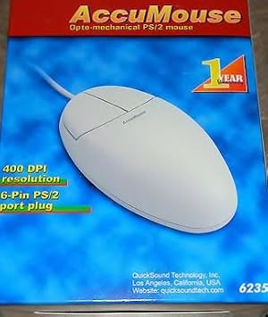 Vintage AccuMouse Opto-Mechanical PS/2 Mouse; 400 Dpi Resolution; 6-pin PS/2 Port Plug; 6235
