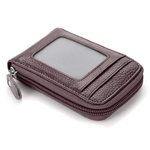BAKUN Premium Leather Slim Zipper BusinessCredit Card Wallet Case Holder with Clear Photo Slot, Security Travel Wallet Brown