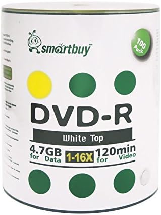 Smart Buy 1000 Pack DVD-R 4.7gb 16x White Top Blank Disc, 1000 Disc 1000pk | Hold Roughly 120 minutes of Standard-Definition Audio and Video Content, Non-Printable, Marker Writable, Plastic Shrink Wrap