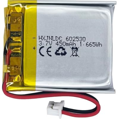 DC 3.7V 450mAh 602530 Rechargeable Lithium Polymer Battery, Suitable for DIY 3.7-5V Electronic Products with Built-in 2-Wire Battery Replacement and LED Lights