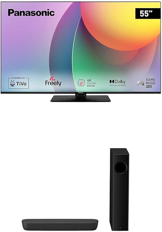 Panasonic TB-55W60AEY 55" 4K Ultra HD Smart TV & Panasonic SC-HTB258EBK Bluetooth Soundbar Soundbar with Wireless Subwoofer