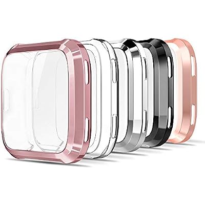 Simpeak 5Pack Soft Screen Protector Bumper Case Compatible with Fitbit Versa Smartwatch, Full Protection, Rose PinkClearSilverBlackRose Gold