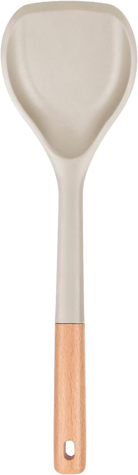 Badiano Nonstick Silicone Wok Spatula, Flexible Edge for Pans,13 in, Khaki