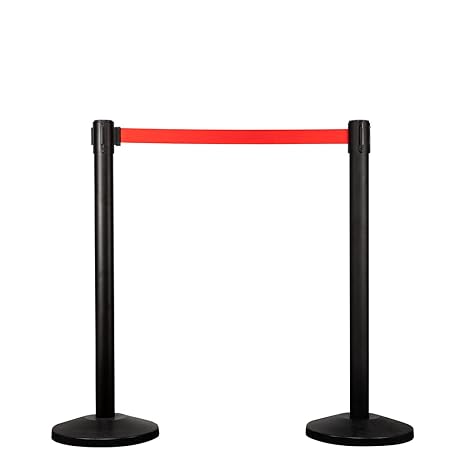 Qbuster Retractable Belt Barrier Post with 11 ft. Red Belt (Set of 2), Queue Safety Stanchions Barrier