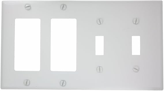 Leviton 4-Gang 2-Toggle Decora/GFCI Device Combination Wallplate, Device Mount, P2262-W, White