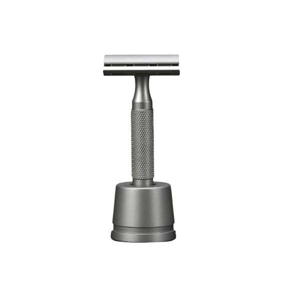 Rockwell Razors 6S Adjustable Stainless Steel Double Edge Safety Razor With Matte Stainless Steel Razor Stand - Premium Grooming Bundle for Smooth, Precise, Irritation-Free Shaves
