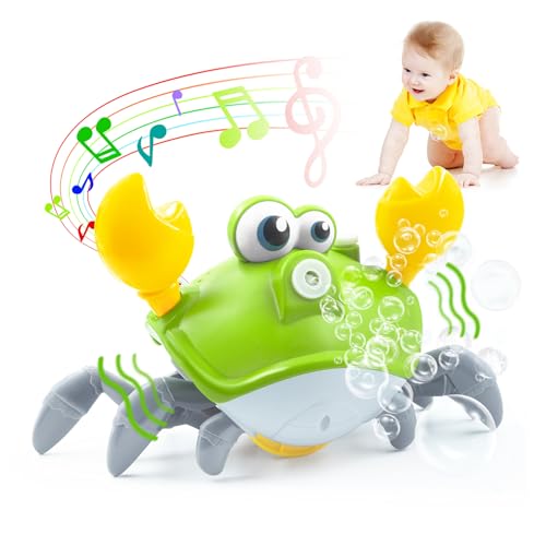 Crawling Crab Baby Toy - Rechargeable Bubble Machine - Tummy Time Toys - Automatic Crawling Crab Bubble Blower Machine for 3 4 5 6 Babie Boy Girl Learning Crawl for Kid Outdoor, Parties, Birthday Gift