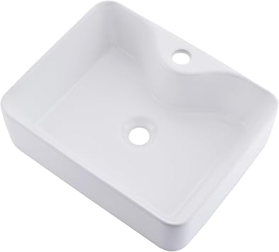 White Vessel Bathrooms Sink, 19"x15" Bathrooms Sinks Above Counter Rectangle Porcelain Ceramic Single Bowl Vessel Sink Vanity