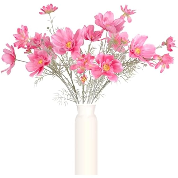 6PCS Cosmos Artificial Flowers 30 Long Stem Fake Daisy Silk Flower Arrangements for Tall Vases Faux Wild Flowers for Indoor Wedding Table Centerpieces Kitchen Party Home Decorations Hot Pink