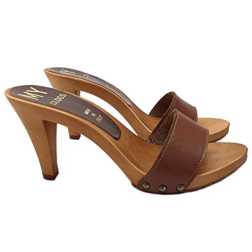 Italian Brown Leather Clogs - Made in Italy - MY6302 Marrone