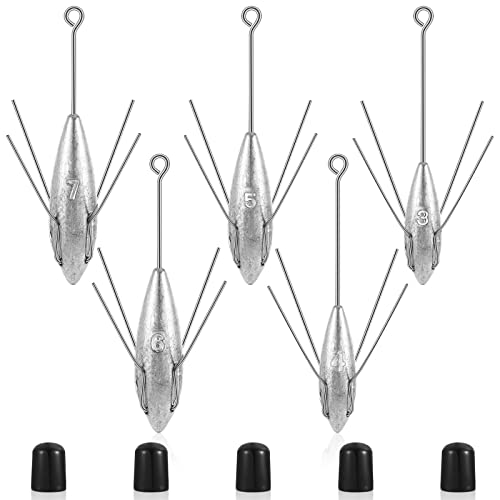 5 Pcs Sputnik Sinker Fishing Equipment Long Tail Fishing Weights Saltwater Surf Casting Sinkers Catfish Beach Spider Weights for Ocean Sea Sand, Silver Gray 25