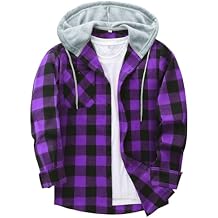 ZITY Men's Flannel Hoodie Shirts Casual Button Down Plaid Shirt Jackets for Men Long Sleeve Stylish Hooded with Pocket