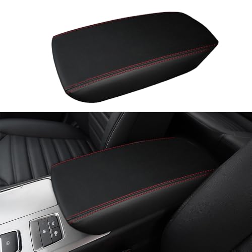 DEYTOP Center Console Cover for Ford Fusion 2017-2020 Accessories Car Armrest Cover for Ford Fusion 2017 Accessories Anti-Scratch Leather Armrest Protector Black with Red Stitches