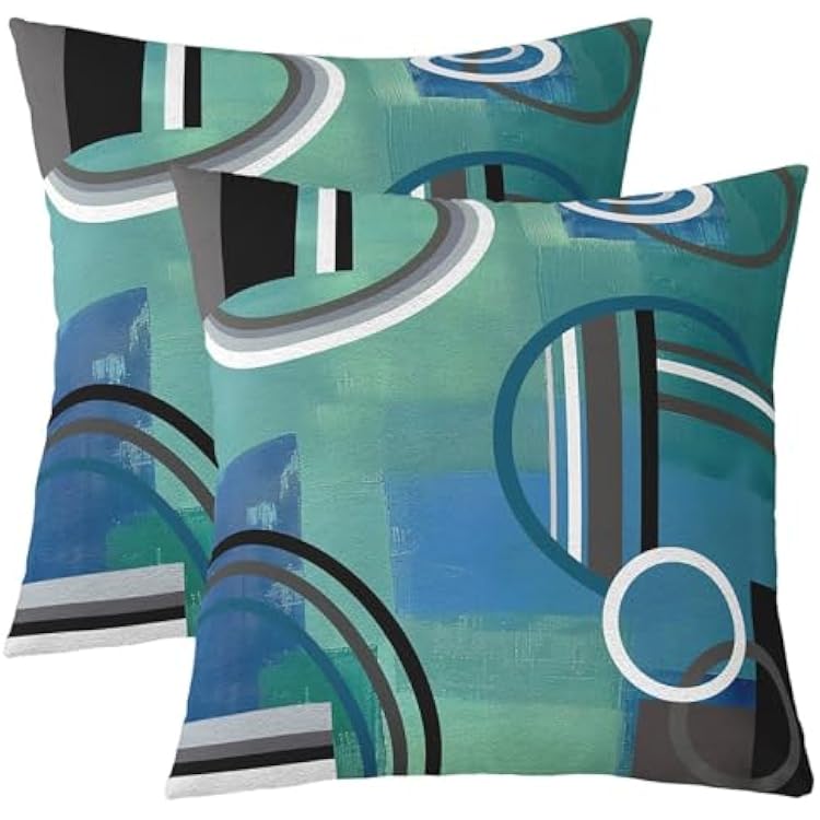 Erosebridal Geometric Pillow Covers 18x18 Inch Set of 2,Oil Painting Throw Pillow Covers Watercolor Cushion Cases,Circles Cushion Covers,Blue Green Black Grey Modern Artwork Decorative Pillow Covers