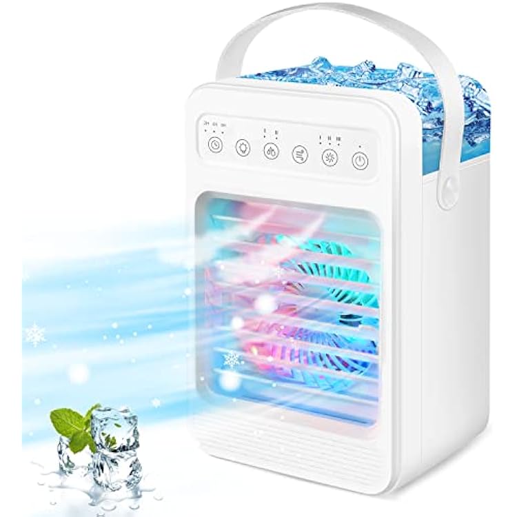 Portable Air Conditioners, Evaporative Personal Air Cooler Humidifier with 4 Speeds, 7 Colors Light, 600ML Water Tank, Mini Personal Air Conditioner Fan, USB Quiet Air Cooler for Home, Office, Bedroom