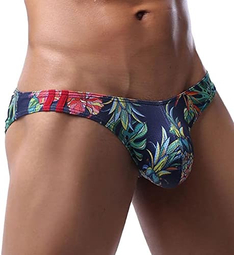 Mens Triangle Bikinis Underwear Hawaiian Tropical Print Stretch Briefs Breathable Comfortable Pouch Swimsuit
