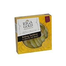 Riga Gold Delicatesse Brisling Sardines in Olive Oil, 120g (4.2 oz) Pack of 2 - Wild Caught, Hand-Packed Gourmet Smoked Fish - Non-GMO, Gluten-Free, High Omega-3 Seafood Snack (Lemon in Olive Oil)