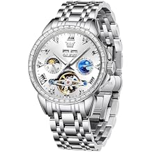 OUPINKE Men's Luxury Watch Gold Diamond Automatic Mechanical with Date Moon Phase Stainless Steel Luminous Waterproof Business Wristwatch