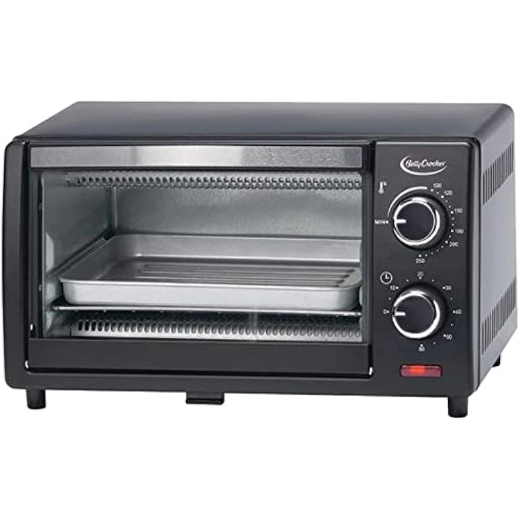 Betty Crocker Compact Toaster Oven, Pizza Oven with Toast & Bake, 2 Slice Toaster with Top & Bottom Heaters, Kitchen Countertop Oven