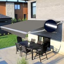 Full Cassette Automatic Awning with LED | Motorized Retractable Sun Shade | White Casing | with Remote Control & Wind Sensor | Brasilia Slim Collection | 10' W x 8' L - Grey