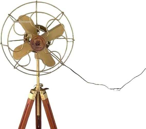 Handmade Electric Brown Antique Floor Fan | Vintage Style Pedestal Standing Fan with Adjustable Height | Modern Home Decor and Office Gift