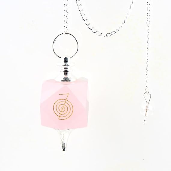 Rose Quartz Dodecahedron Engraved Usui Crystal Pendulum Natural Chakra