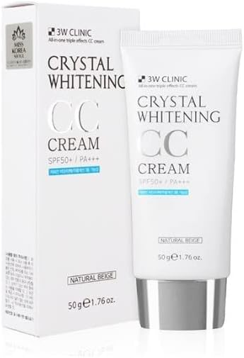 3W CLINIC Crystal CC Cream, 1.7 fl oz 50 ml, SPF50 PA+++ Natural Beige, Crystal CC Cream, 1.7 fl oz 50 ml, SPF50 PA+++ Natural Beige, Multi CC Cream, Sunblock / Korean Cosmetics