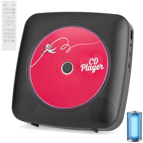Gueray CD Player Portable Bluetooth: Mini CD Player with 1800mAh Battery Desktop & Wall Mountable for HomeKitchen Personal CD Player with Speakers FM Radio for Kids & Kpop Fans