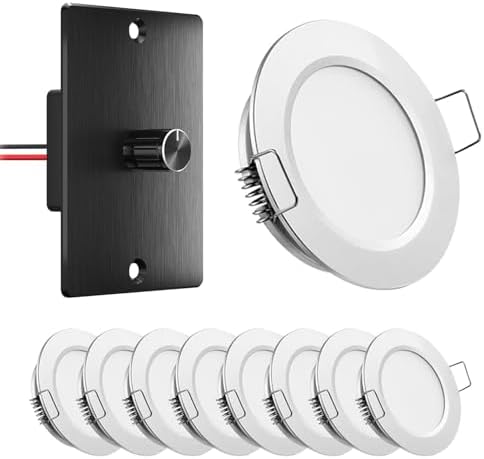 8 Pack 12 Volt LED Puck Light and 12V Dimmer Switch Bundle