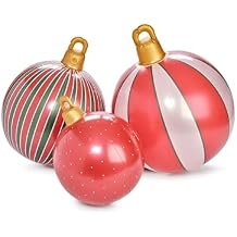 FUNBOY Retro Light Up Inflatable Ornaments 3 Pack Oversized Holiday Yard Decor with Remote-Control LED Lights Indoor/Outdoor Christmas Decoration, Cream, Green, Red