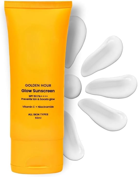 SPF 50 Vitamin C Glow Sunscreen with PA+++& Niacinamide | Lightweight | Fast Absorbing | UVA and UVB Filters | Prevents Tanning | No White Cast | Non-Greasy | For Men & Women | All Skin Types | 50 M