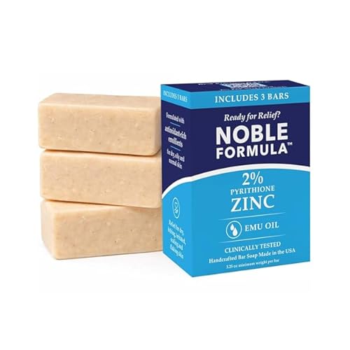 Noble Formula 2% Pyrithione Zinc ZnP Emu Oil Bar Soap, Especially Formulated for Acne, Psoriasis, and Eczema, Safe for Daily Use and All Skin Types, 3 Bars in 1 Box, Total 9.75 oz