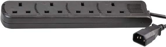 PRO ELEC IEC C14 to 4‑Gang UK Mains Extension Lead, 1m Cable, 10A, Black – PEL01204